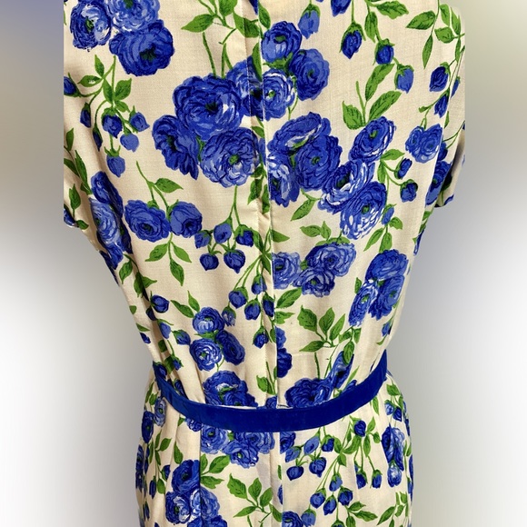 1950s/60s Blue Floral Vintage Knee Length Dress - Picture 3 of 10